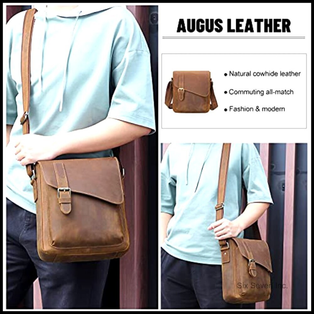 Genuine Leather Messenger Bag Vintage Crossbody Shoulder Bag Unisex Anti-Theft - Picture 5 of 7